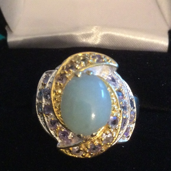 Elegant Genuine Aquamarine & Tanzanite Ring - Picture 2 of 10
